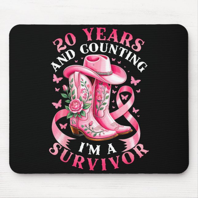 Breast Cancer 20 Years Survivor Nk Ribbon Cowgirl  Mouse Mat (Front)