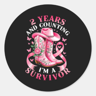 Breast Cancer 2 Years Survivor Nk Ribbon Cowgirl G Classic Round Sticker