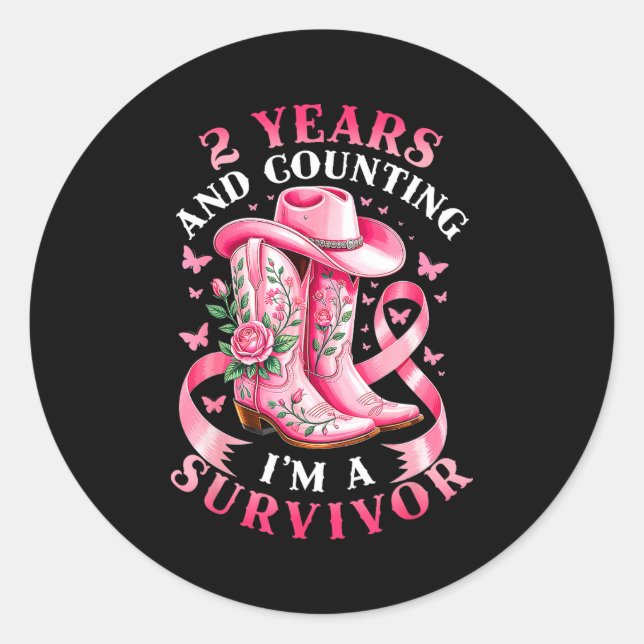 Breast Cancer 2 Years Survivor Nk Ribbon Cowgirl G Classic Round Sticker (Front)