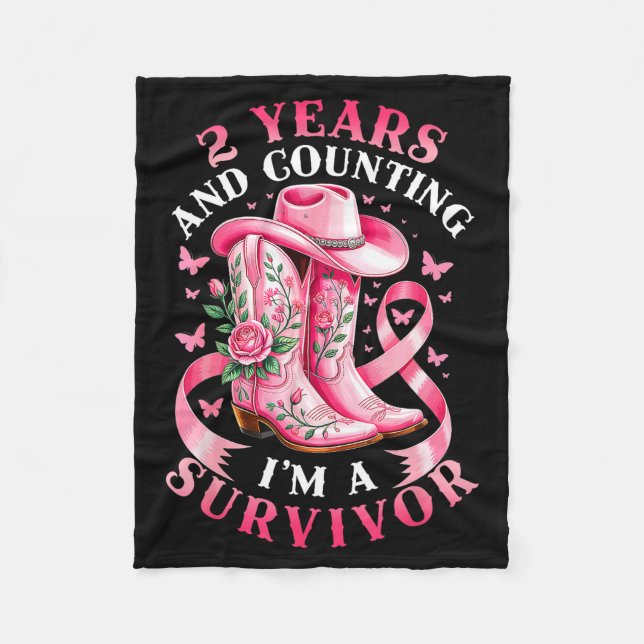 Breast Cancer 2 Years Survivor Nk Ribbon Cowgirl G Fleece Blanket (Front)