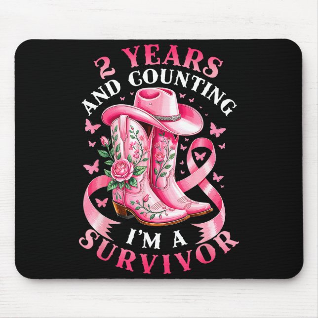 Breast Cancer 2 Years Survivor Nk Ribbon Cowgirl G Mouse Mat (Front)