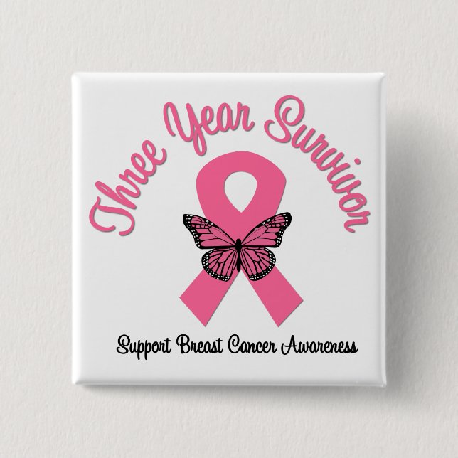 Breast Cancer 3 Year Survivor 15 Cm Square Badge (Front)