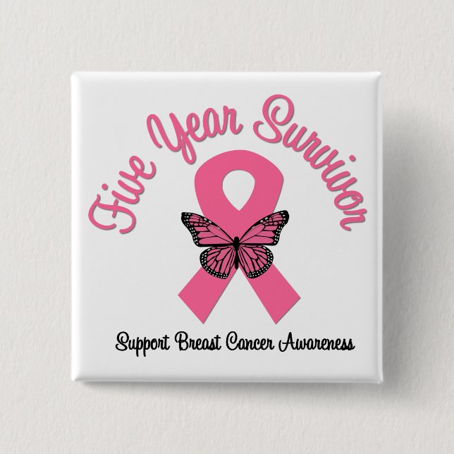 Breast Cancer 5 Year Survivor 15 Cm Square Badge (Front)