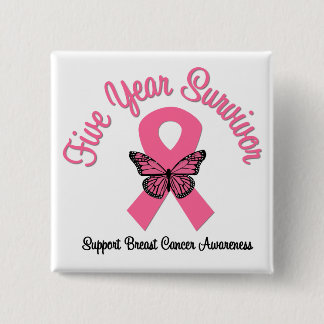 Breast Cancer 5 Year Survivor 15 Cm Square Badge