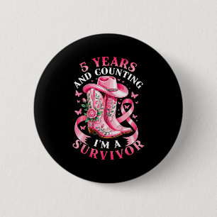 Breast Cancer 5 Years Survivor Nk Ribbon Cowgirl G 6 Cm Round Badge