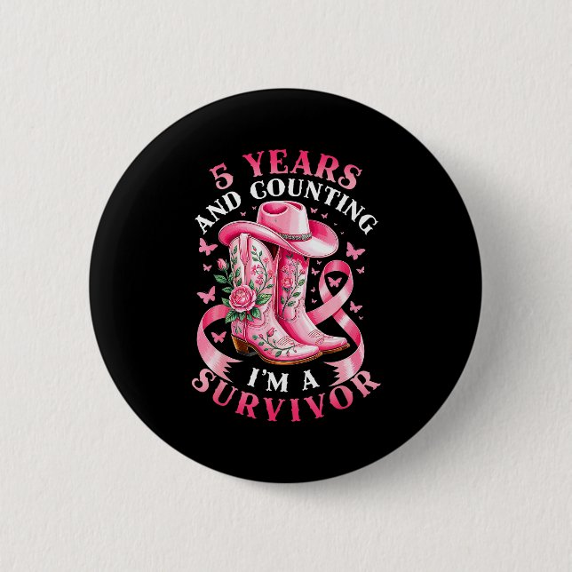 Breast Cancer 5 Years Survivor Nk Ribbon Cowgirl G 6 Cm Round Badge (Front)