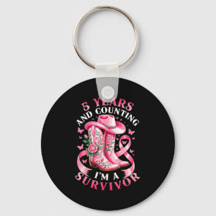 Breast Cancer 5 Years Survivor Nk Ribbon Cowgirl G Key Ring