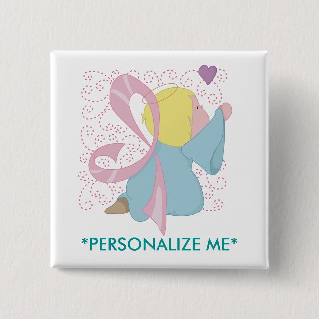 Breast Cancer Angel Button - Customised (Front)