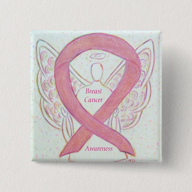 Breast Cancer Angel Pink Awareness Ribbon Art Pins (Front)