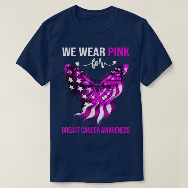 Breast Cancer Awareness 4th July Pink Butterfly  T-Shirt (Design Front)
