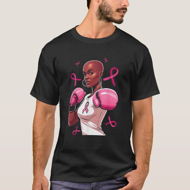 Breast Cancer Awareness African American Afro Pink T-Shirt (Front)