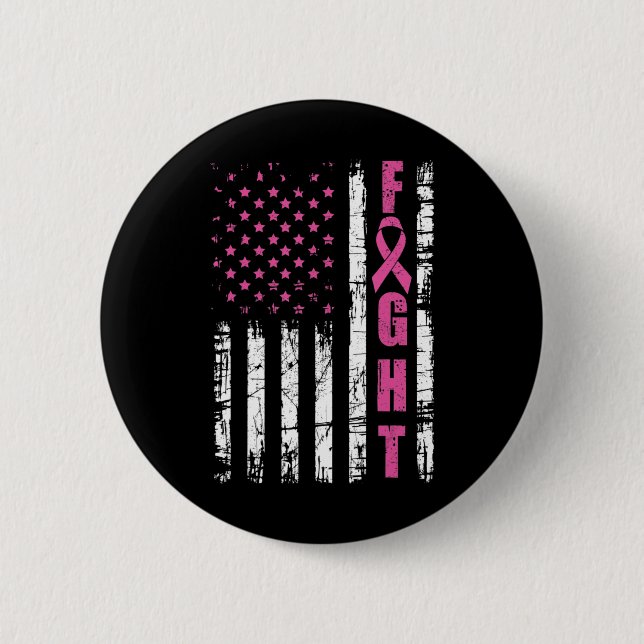 Breast Cancer Awareness American Flag Fight Pink R 6 Cm Round Badge (Front)