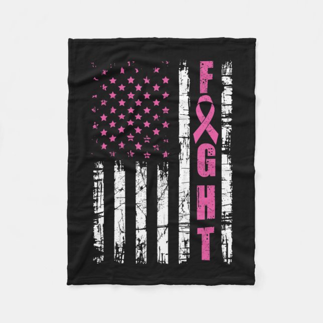Breast Cancer Awareness American Flag Fight Pink R Fleece Blanket (Front)