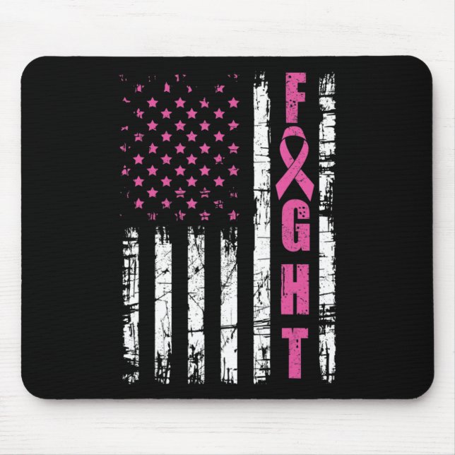 Breast Cancer Awareness American Flag Fight Pink R Mouse Mat (Front)
