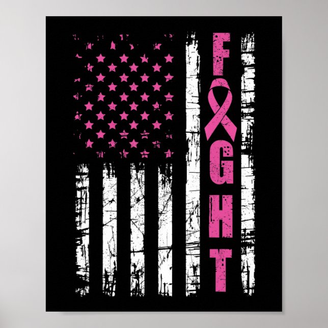 Breast Cancer Awareness American Flag Fight Pink R Poster (Front)