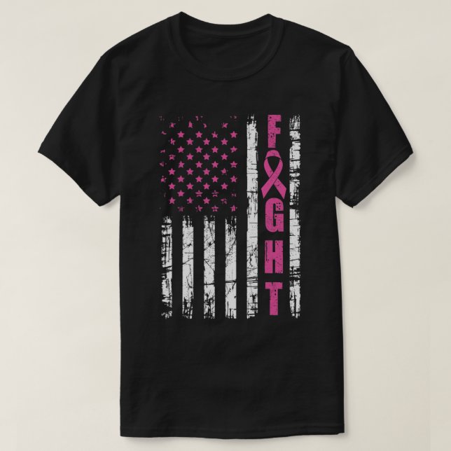 Breast Cancer Awareness American Flag Fight Pink R T-Shirt (Design Front)