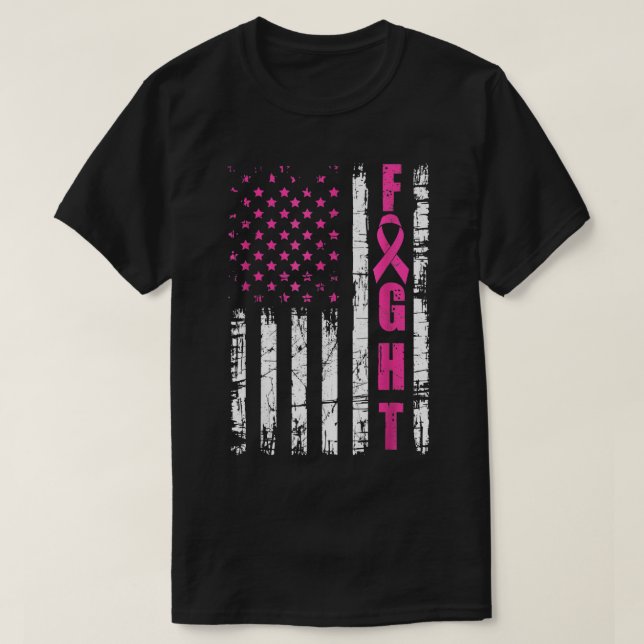Breast Cancer Awareness American Flag Fight Pink R T-Shirt (Design Front)