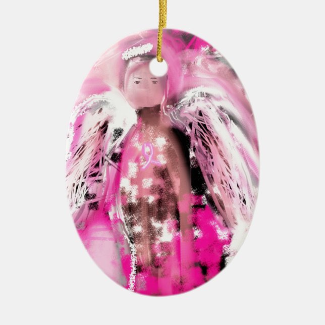 Breast Cancer Awareness Angel #2 Ceramic Tree Decoration (Front)
