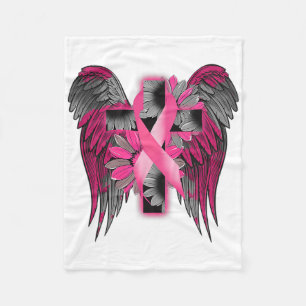 Breast Cancer Awareness Angel Wing Flower Cross Pi Fleece Blanket