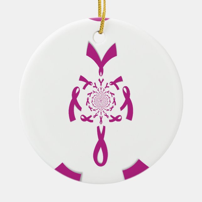 Breast Cancer Awareness Art Print Ceramic Tree Decoration (Front)
