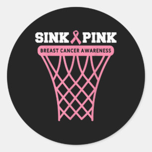 Breast Cancer Awareness Basketball Goal Pink Ribbo Classic Round Sticker