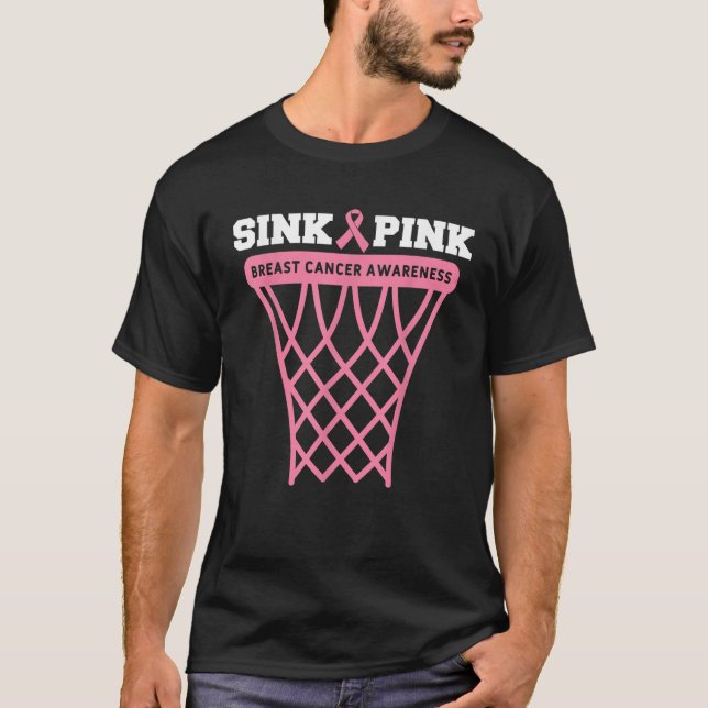 Breast Cancer Awareness Basketball Goal Pink Ribbo T-Shirt (Front)