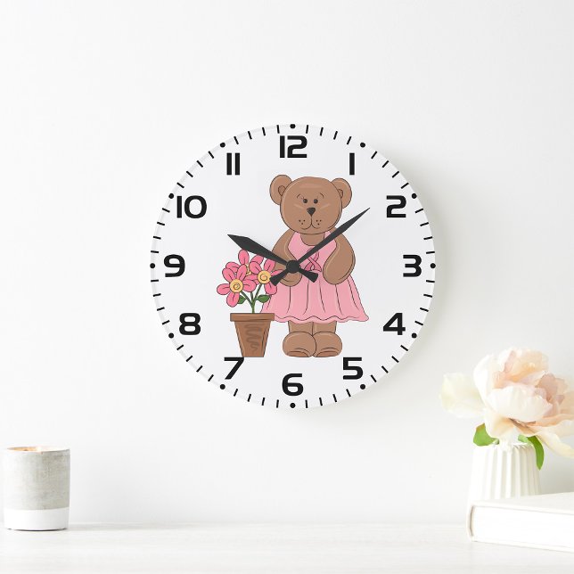 Breast Cancer Awareness Bear in Pink Dress  Large Clock (Creator Uploaded)