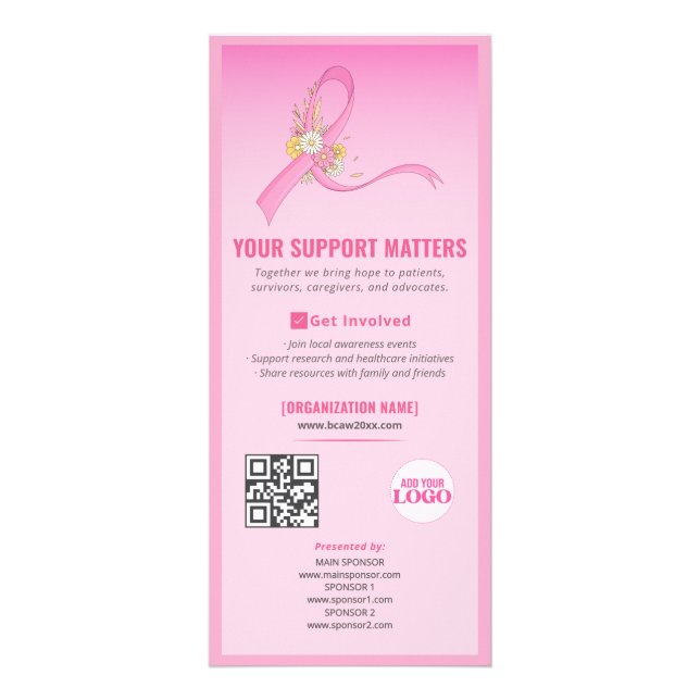 Breast Cancer Awareness Bilingual Ribbon QR Code Rack Card (Front)