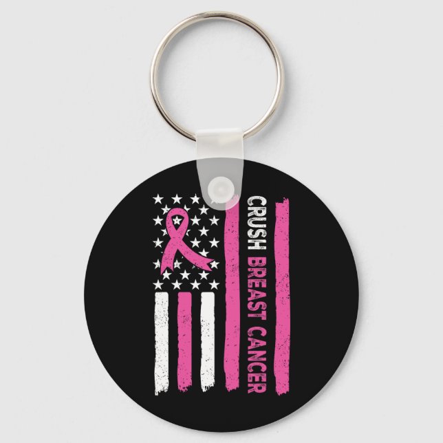 Breast Cancer Awareness Bling Pink Ribbon 3  Key Ring (Front)