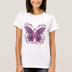 Breast Cancer Awareness Butterfly Floral Border T-Shirt