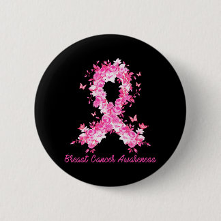 Breast Cancer Awareness Butterfly Floral Pink 6 Cm Round Badge