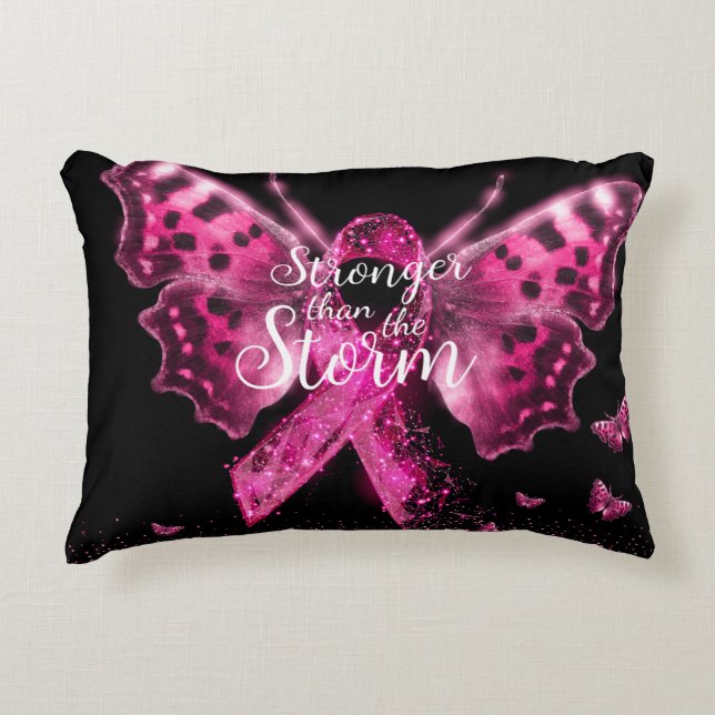 Breast Cancer Awareness Butterfly Quote Decorative Cushion (Front)