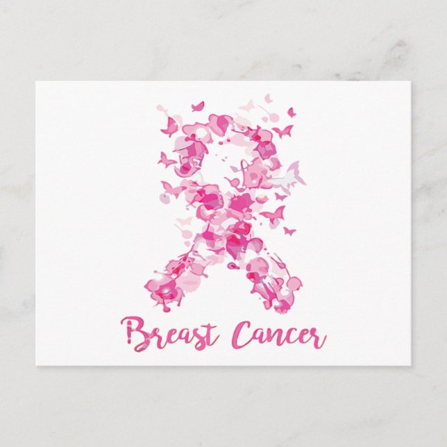 Breast Cancer Awareness Butterfly Ribbon Invitation Postcard (Front)
