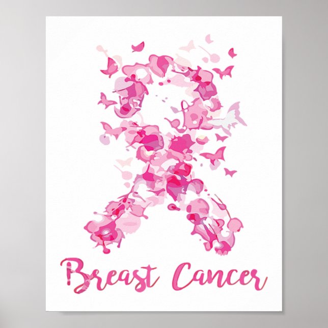 Breast Cancer Awareness Butterfly Ribbon Poster (Front)