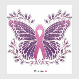 Breast Cancer Awareness Butterfly With Floral Bord