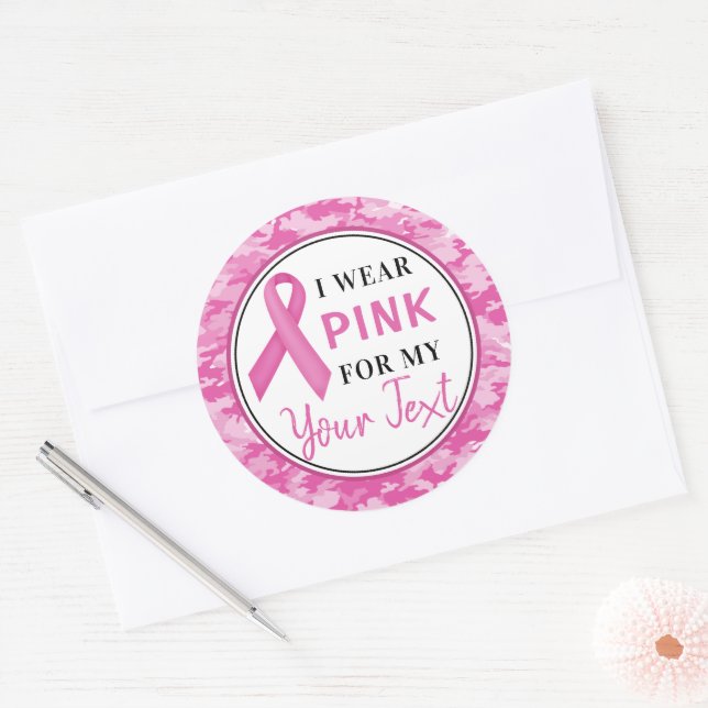 Breast Cancer Awareness Camouflage Ribbon Design Classic Round Sticker (Envelope)