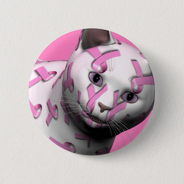 Breast Cancer Awareness Cat 6 Cm Round Badge (Front)