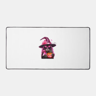 Breast Cancer Awareness Cat Halloween Pink Ribbon Desk Mat