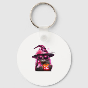 Breast Cancer Awareness Cat Halloween Pink Ribbon  Key Ring