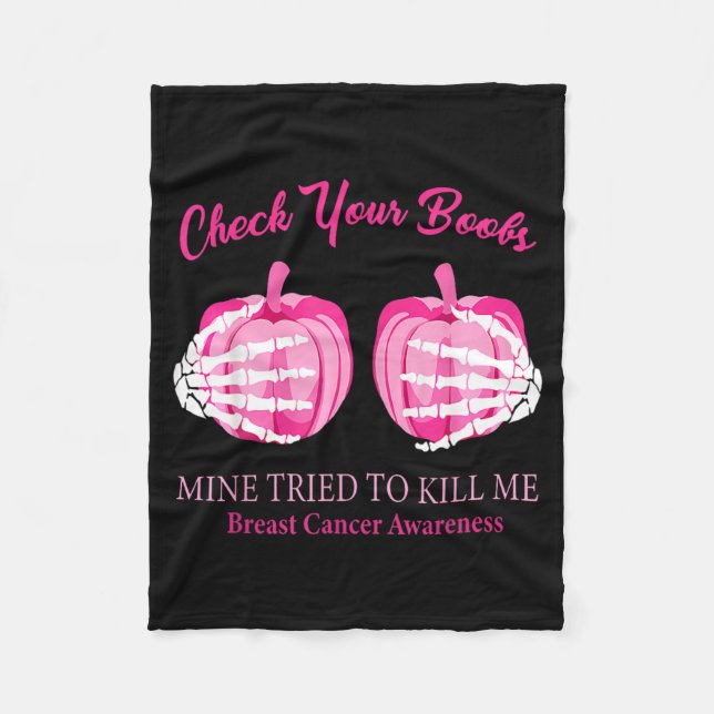 Breast Cancer Awareness Check s Skeleton Hands Fleece Blanket (Front)