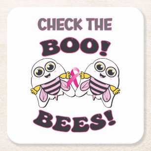 Breast Cancer Awareness Check The Boo-Bees Square Paper Coaster