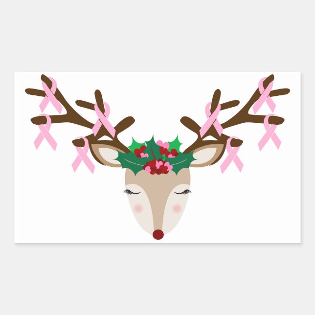 Breast Cancer Awareness Christmas Stickers Reindee (Front)