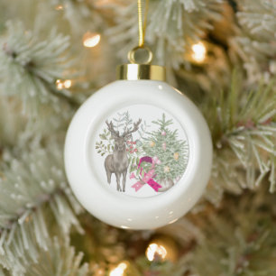 Breast Cancer Awareness, Christmas Style Ceramic Ball Christmas Ornament