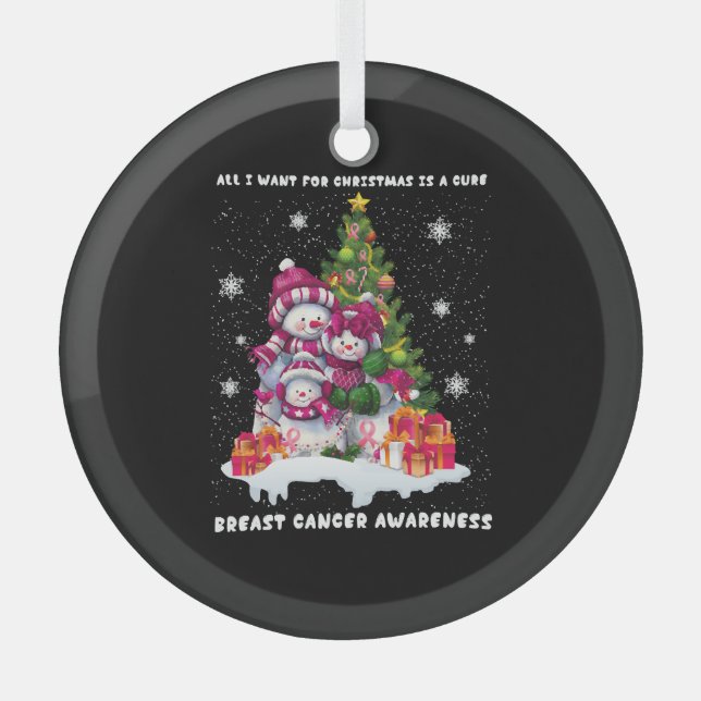 Breast Cancer Awareness Christmas Tree Glass Tree Decoration (Front)