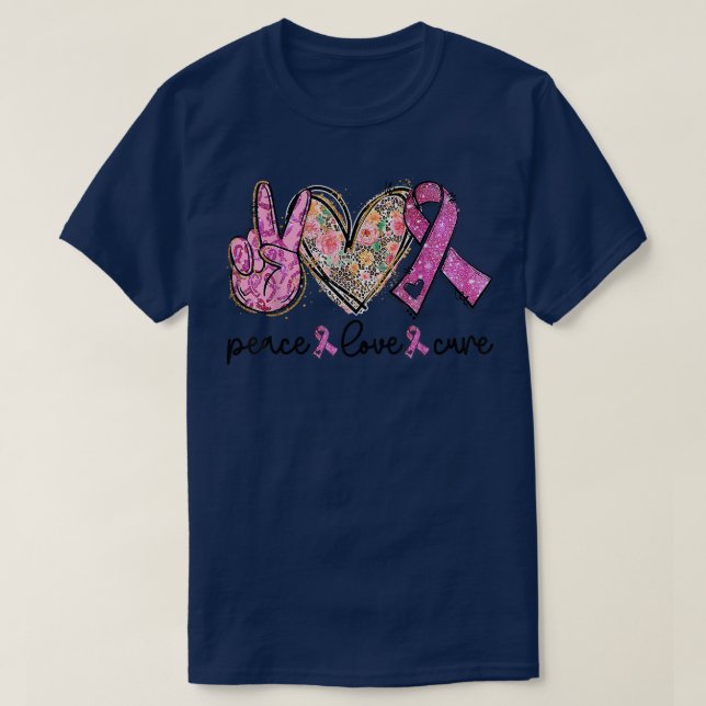 Breast Cancer Awareness Costume Pink Peace Love Cu T-Shirt (Design Front)