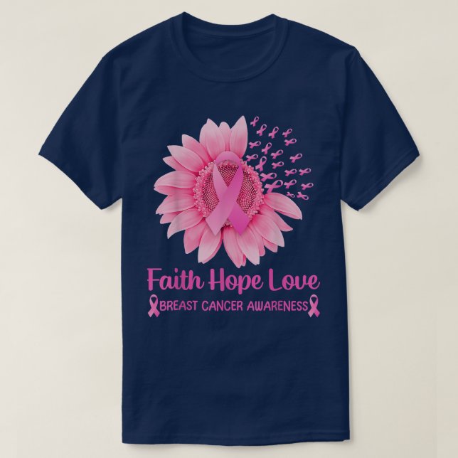 Breast Cancer Awareness Cute Pink Sunflower Faith  T-Shirt (Design Front)