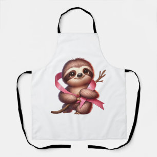 Breast Cancer Awareness Cute Sloth Pink Ribbon Ani Apron
