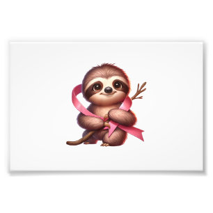 Breast Cancer Awareness Cute Sloth Pink Ribbon Ani Photo Print
