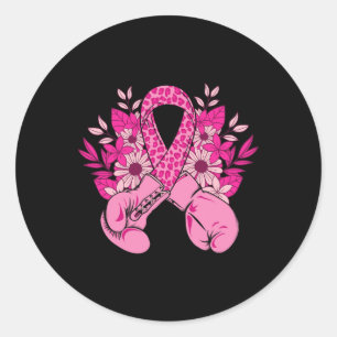 Breast Cancer Awareness Design Pink Ribbon Boxing Classic Round Sticker