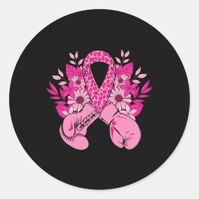 Breast Cancer Awareness Design Pink Ribbon Boxing  Classic Round Sticker (Front)